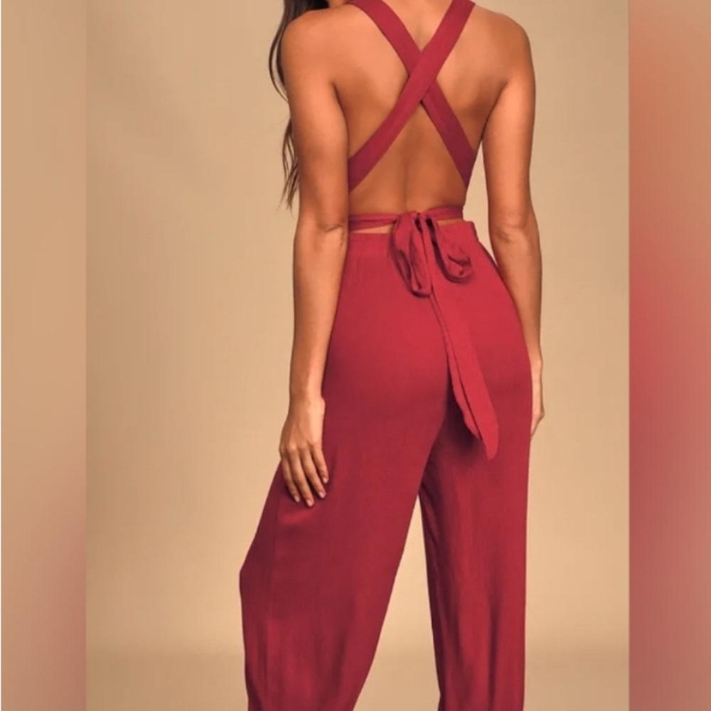Lulu's red Cross-Back Jumpsuit